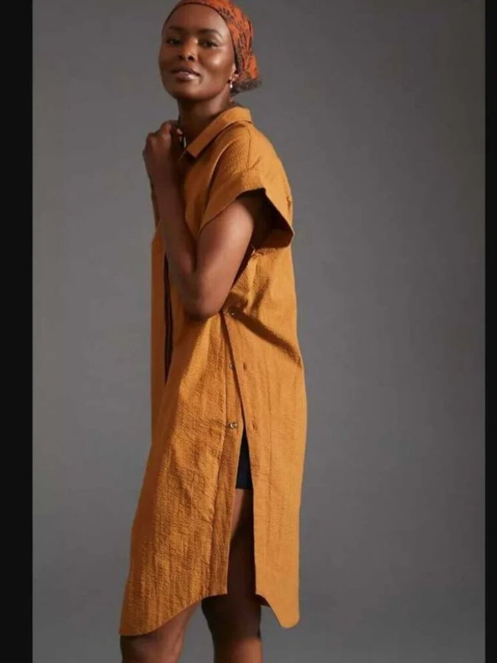 Anthropologie Rust-Orange Button-Front Sleeveless Tunic - Picture 3 of 10